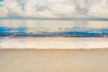blue sea and cloudy blue sky over it.
