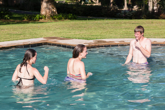 Teen Boy Girls Swim Pool Hangout Playtime