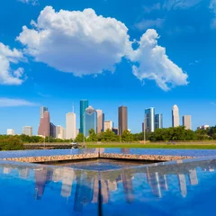 Rucksack Houston skyline and Memorial reflection Texas US © lunamarina