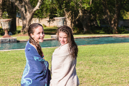 Girls Swim Pool Towels Drying