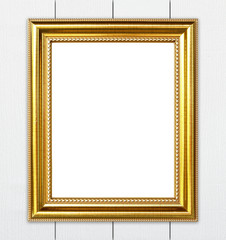 golden frame on wood wall background