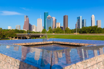 Houston skyline and Memorial reflection Texas US