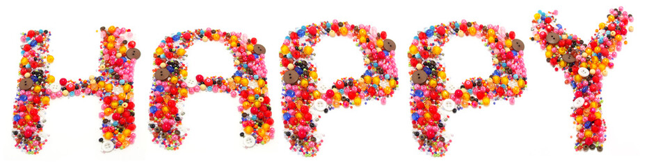 happy is made of colorful bead