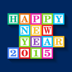 Happy New Year 2015 card, wooden blocks