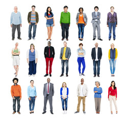 People Standing in a Row Isolated on White