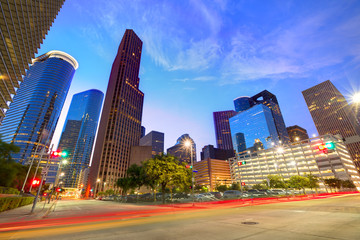 Houston Downtown skyline at sunset Texas US
