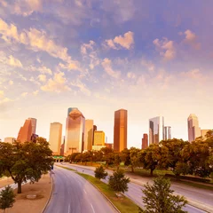 Raamstickers Houston skyline sunset from Allen Pkwy Texas US © lunamarina