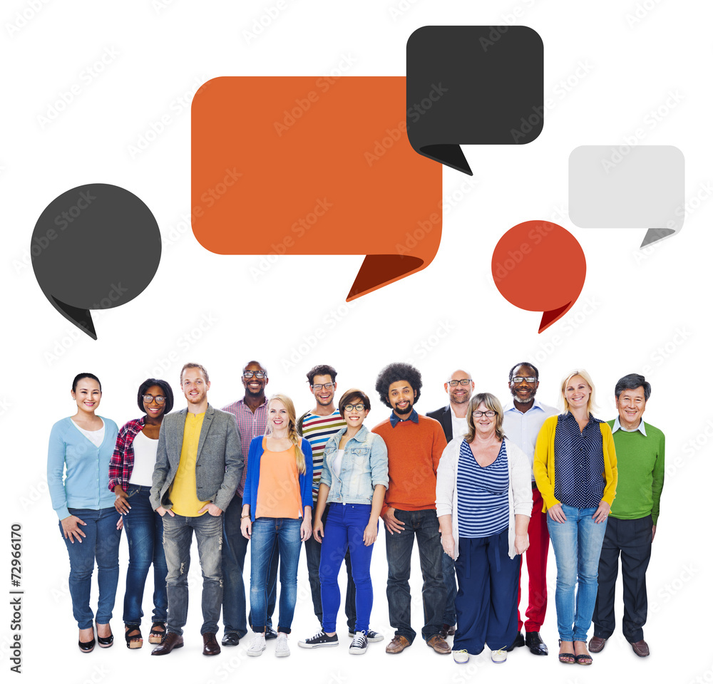 Wall mural group of people with speech bubbles - Wall murals