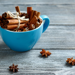 cinnamon  with anise in blue cup