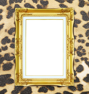 golden frame with leopard texture background
