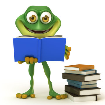 frog read a book