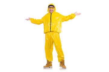 Modern dancer in yellow dress isolated on white