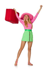 Woman going on summer vacation isolated on white
