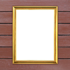 golden frame on wood wall background