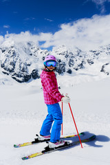 Skiing, winter sport - skier on mountainside