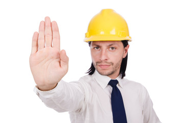 Young architect isolated on white