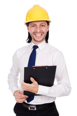 Young architect isolated on white