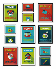 Pet poster flat banner design background set, eps10