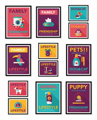 Pet poster flat banner design background set, eps10