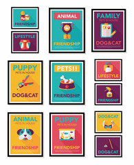 Pet poster flat banner design background set, eps10