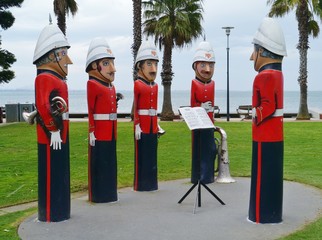 The humorous painted wood bollards at the waterfront of Geelong