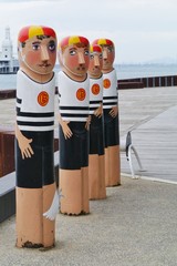 The humorous painted wood bollards at the waterfront of Geelong