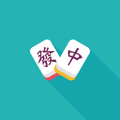 Chinese New Year flat icon icon with long shadow, Chinese mahjon