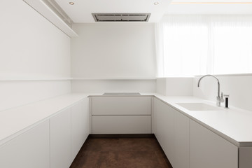 Fototapeta na wymiar White super minimalist kitchen