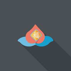 Chinese New Year peaches of immortality flat icon with long shad