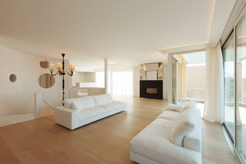 Luxury open-space lounge with landscape view