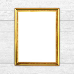 golden frame on wood wall background