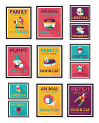 Pet poster flat banner design background set, eps10