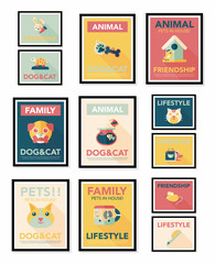 Pet poster flat banner design background set, eps10