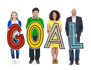 Obraz premium Multi-Ethnic Group of People Holding Text Goal