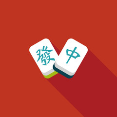 Chinese New Year flat icon icon with long shadow, Chinese mahjon