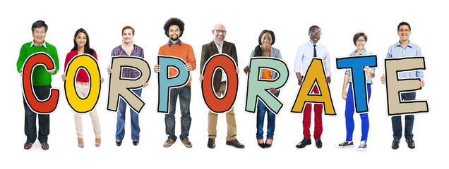 People Holding Letter with Corporate Concepts