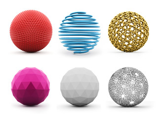 Six abstract spheres colored isolated on white