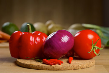 Fresh vegetables on a wooden board