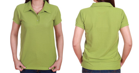 set of blank polo shirt (front, back) on woman