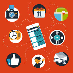 Smartphone with social, web and media icons