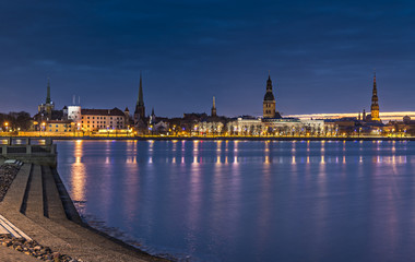 Night view on old city of Riga, Latvia
