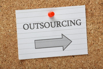 Outsourcing This Way Arrow on a Notice Board