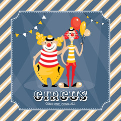 Vintage vector card with clowns