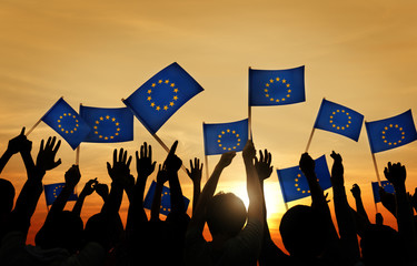 People Waving European Union Flags