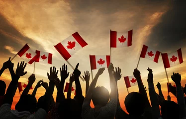 Printed roller blinds Canada Group of People Waving Canada Flags