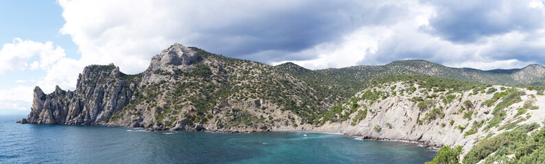 Beautiful panorama landscape to the sea coast with rocks