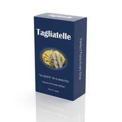 3D Tagliatelle paper package isolated on white