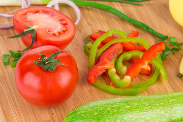 Various sliced vegetables.
