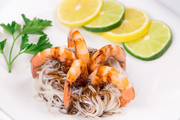 Tiger shrimps with pasta