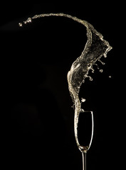 Glass of champagne on black background